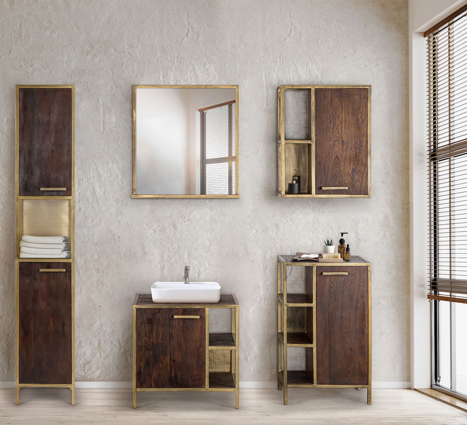 Hängeschrank GOLDEN BATH 52 x 66 cm Braun/ Goldfarbig