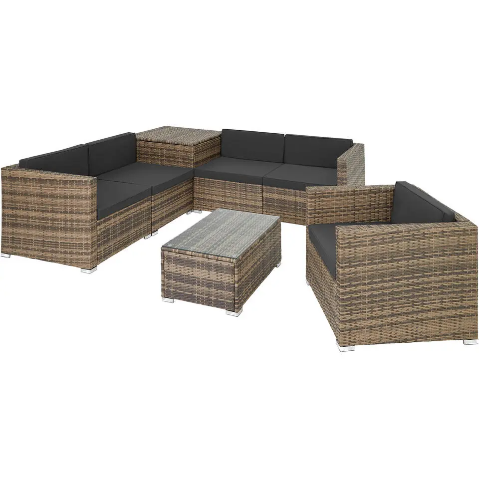 tectake - Loungeset Pisa met opbergbox kussens - wicker - naturel