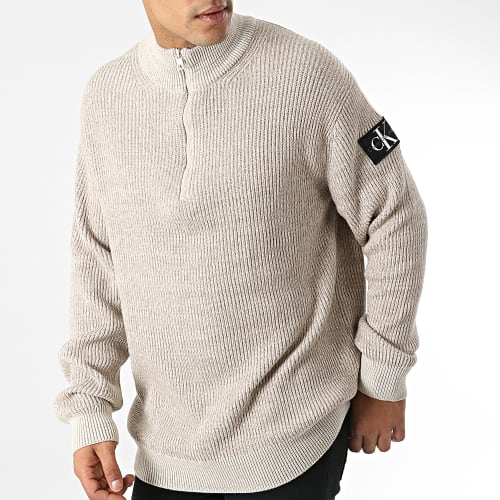 Pull Col Zippé 1688 Beige Chiné