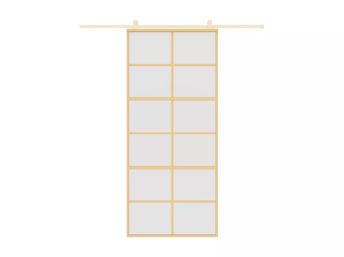 Porte coulissante doré 90x205 cm verre ESG dépoli et aluminium