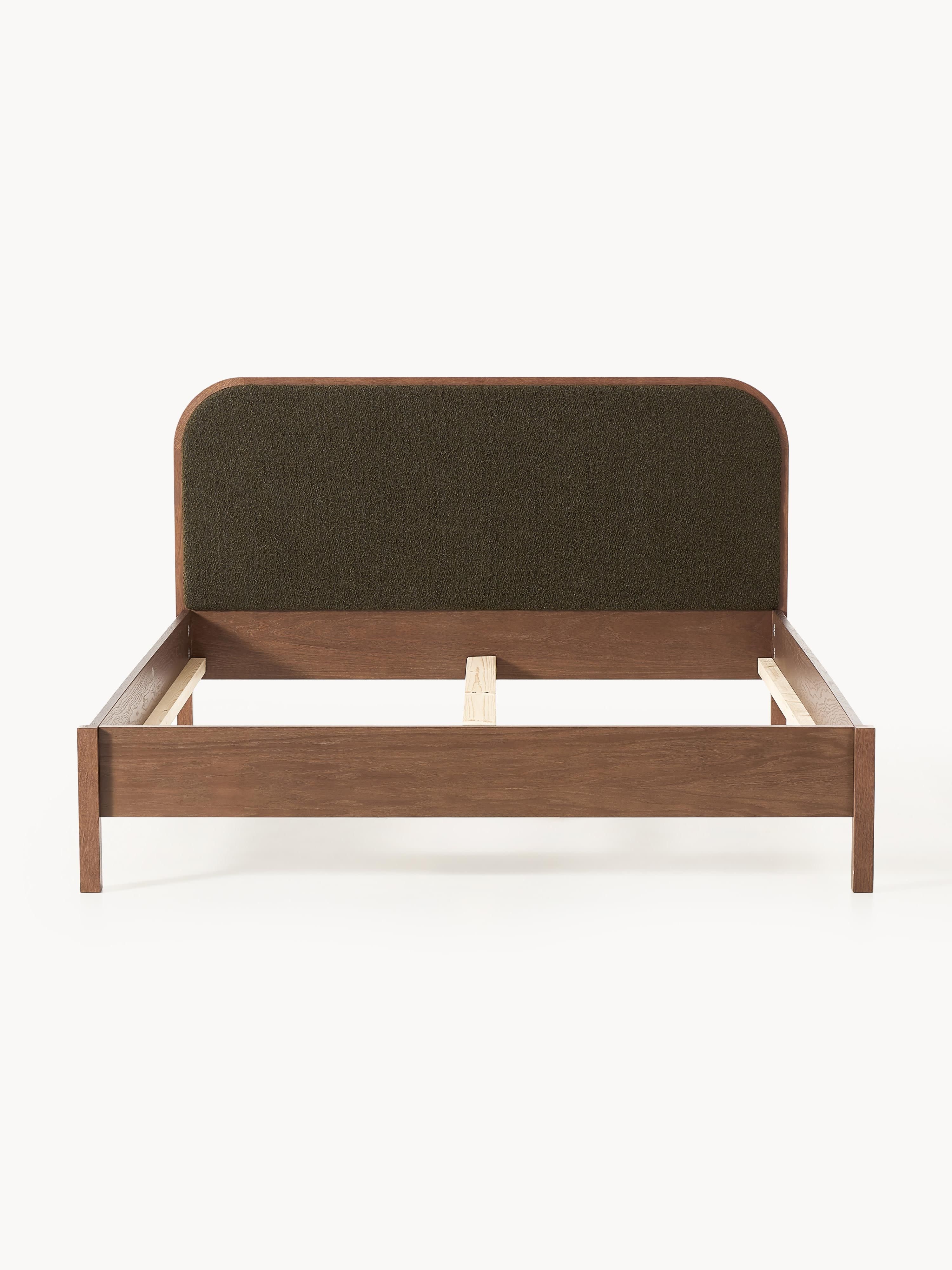 Houten bed Jones met hoofdeinde van bouclé