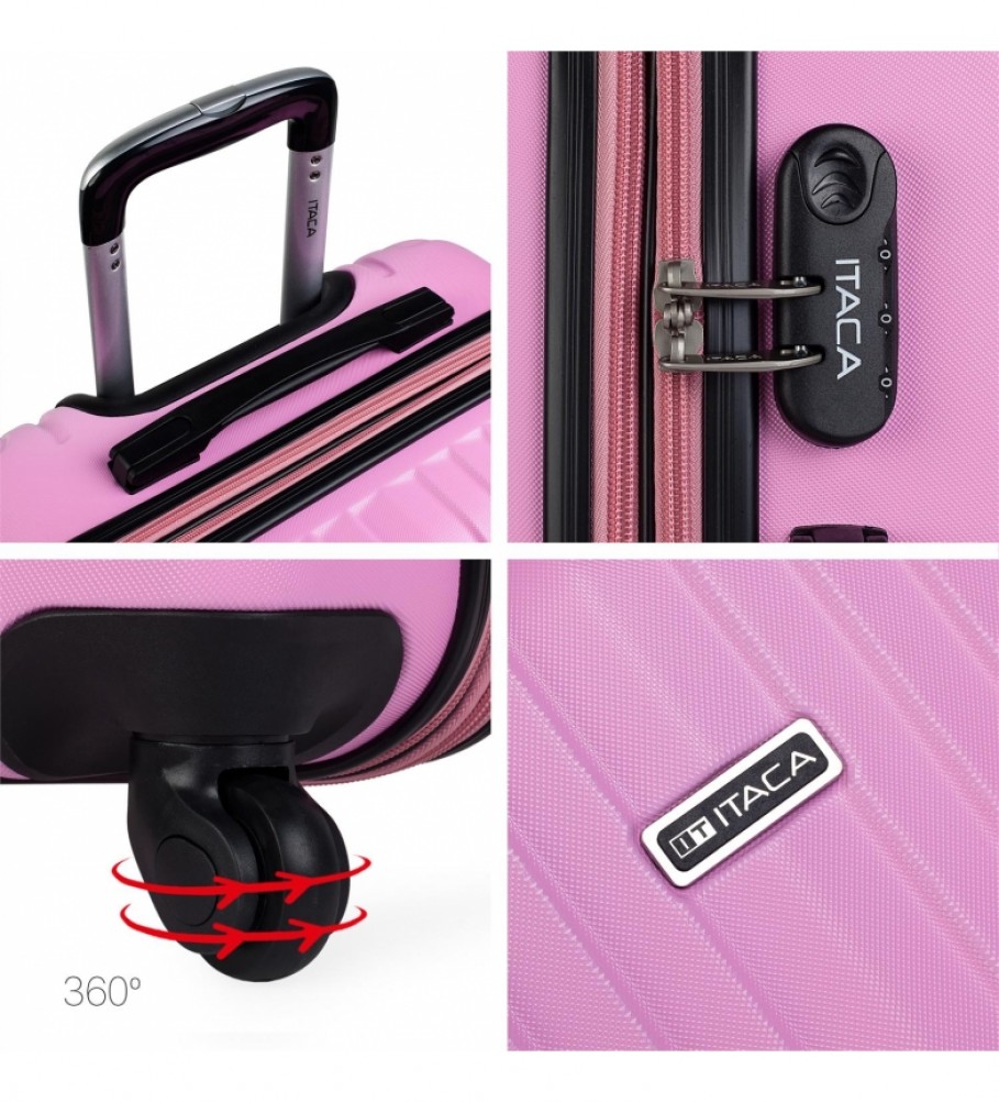 Mala rígida média com 4 rodas ITACA T71560 rosa - 66 x 41 x 27 cm -