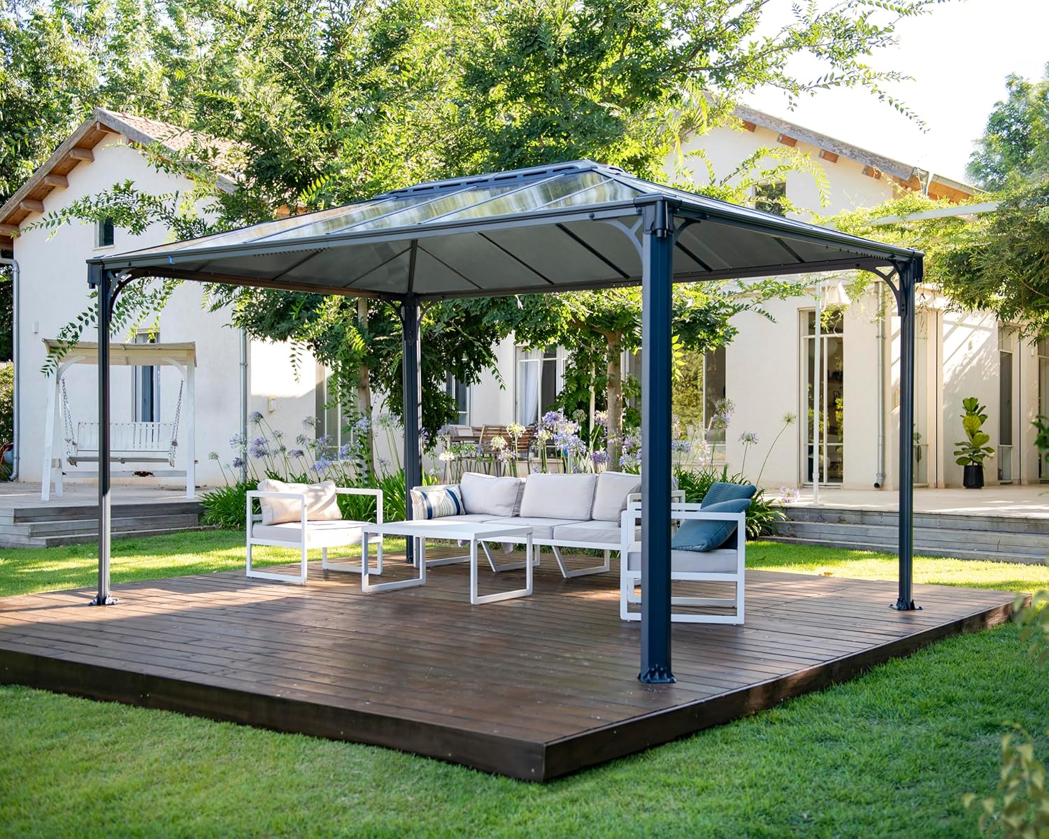 Palram Martinique 4300 Gartenpavillon: Höchst widerstandsfähig, Hardtop Pavillon 430 x296 cm. Robuste Aluminiumkonstruktion Mit Dach Aus Polycarbonat. Ideal Als Freistehende Überdachung