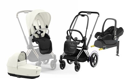 Cybex e-Priam Duovogn inkl. Maxi-Cosi CabrioFix & Base, Off White/Chrome Black