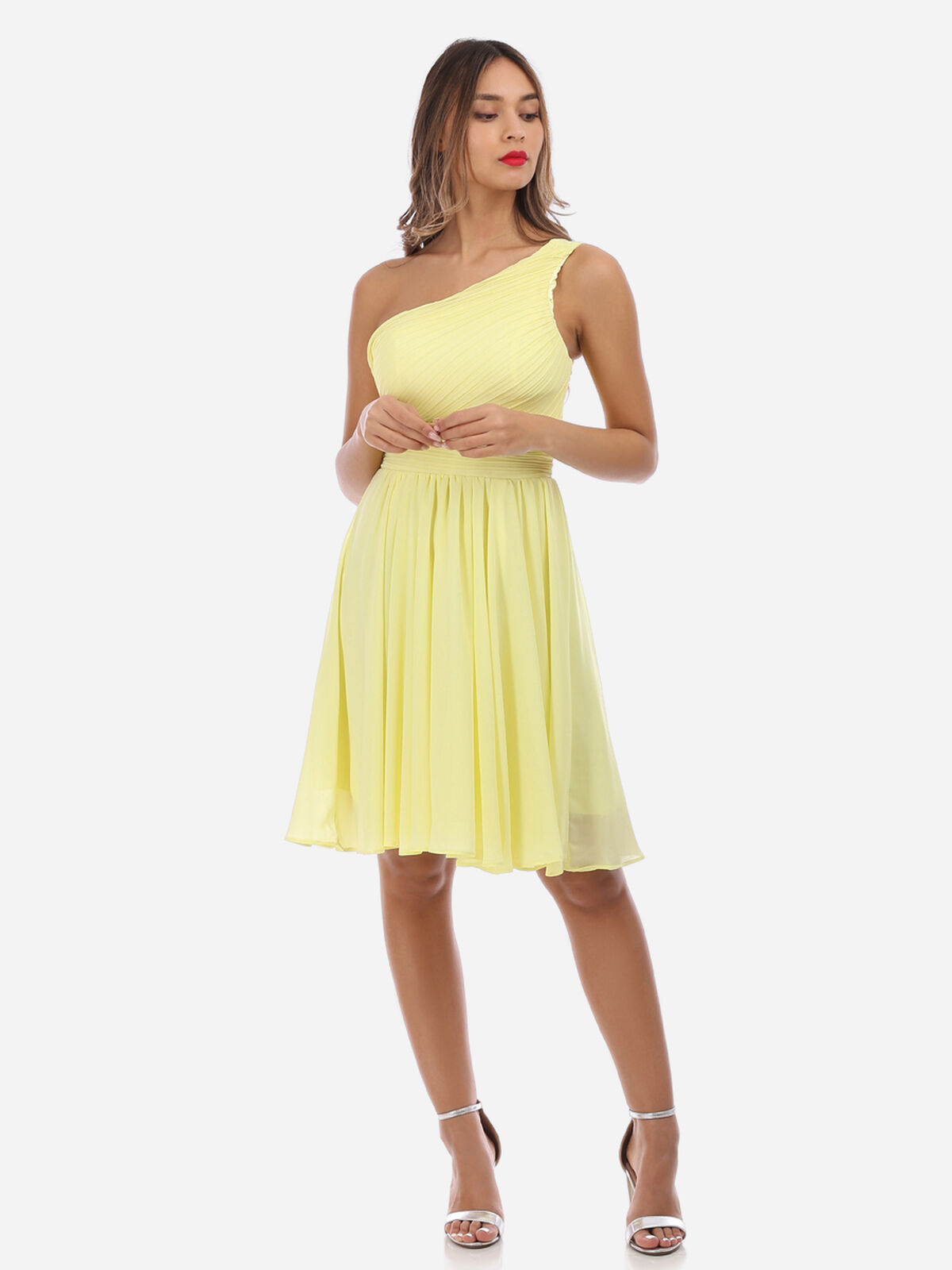 Robe asymétrique drapée- Jaune