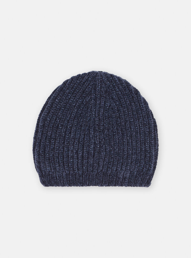 Bonnet bleu marine en maille côtelé