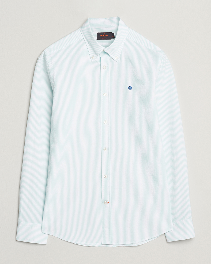 Morris Slim Fit Striped Seersucker Shirt Turquoise