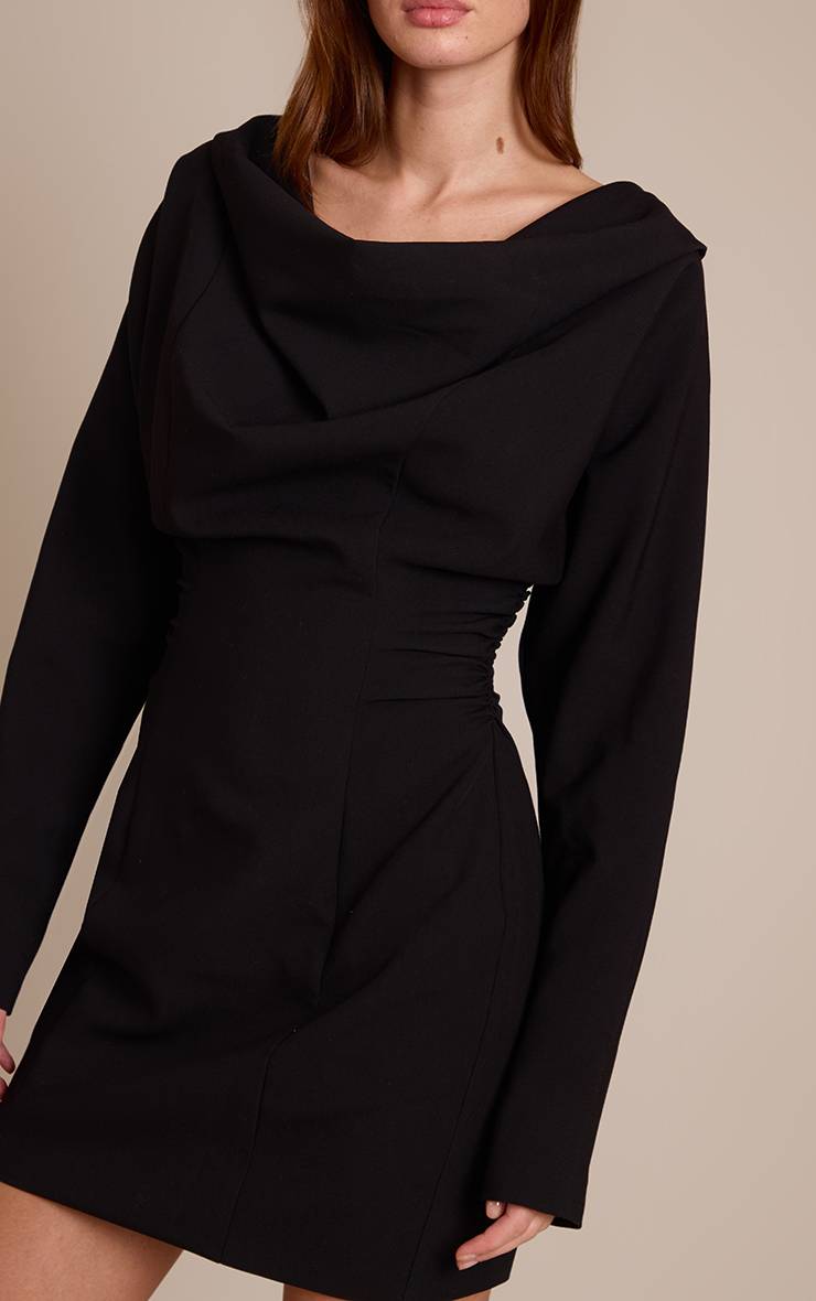 Noir Robe Ajustée Tissée À Col Drapé