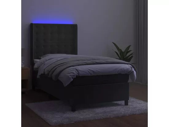 Sommier tapissier et matelas et LED Gris foncé 90x190cm Velours