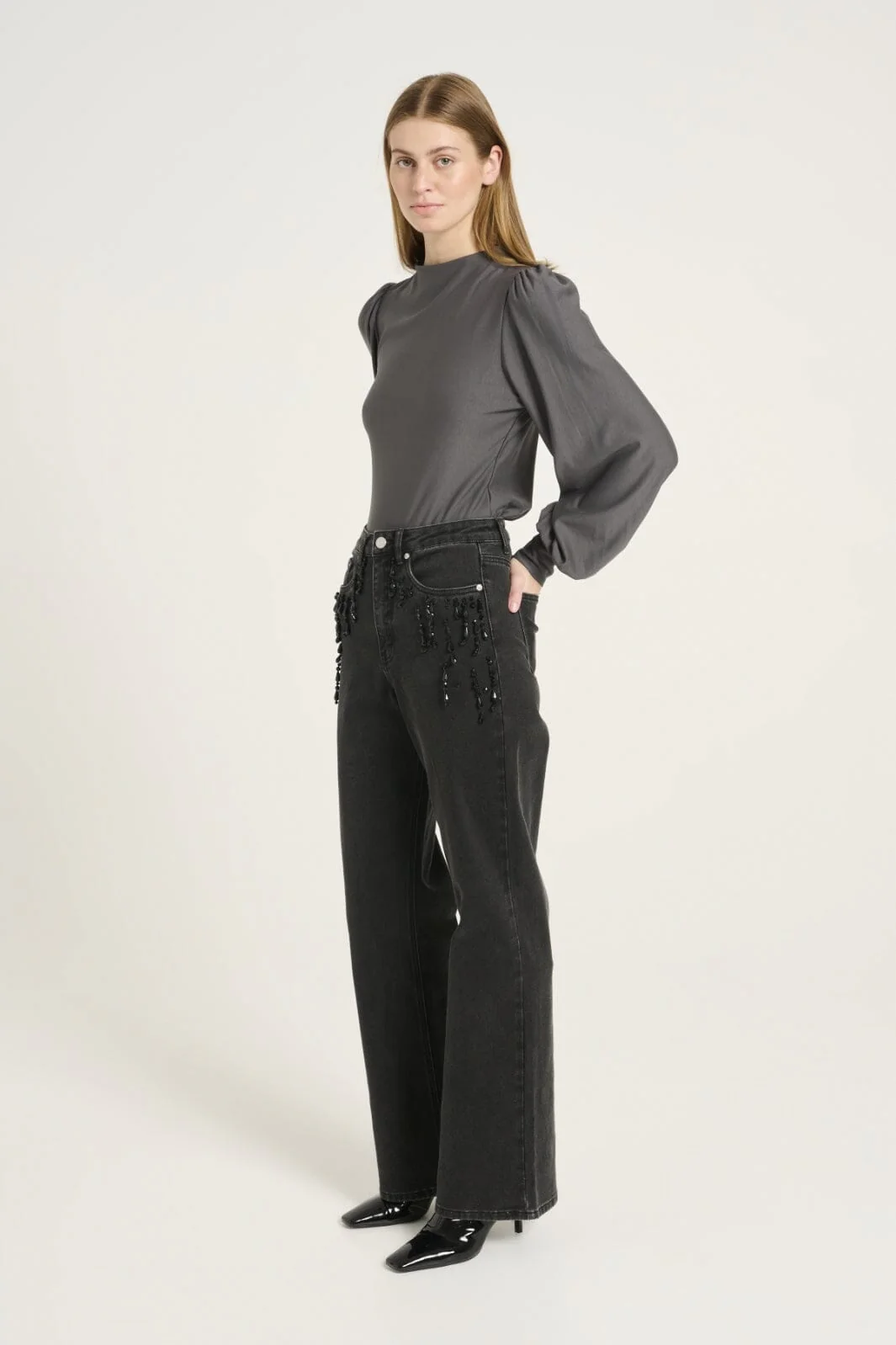 Gestuz Rifagz Puff Top 190203 gray pinstripe