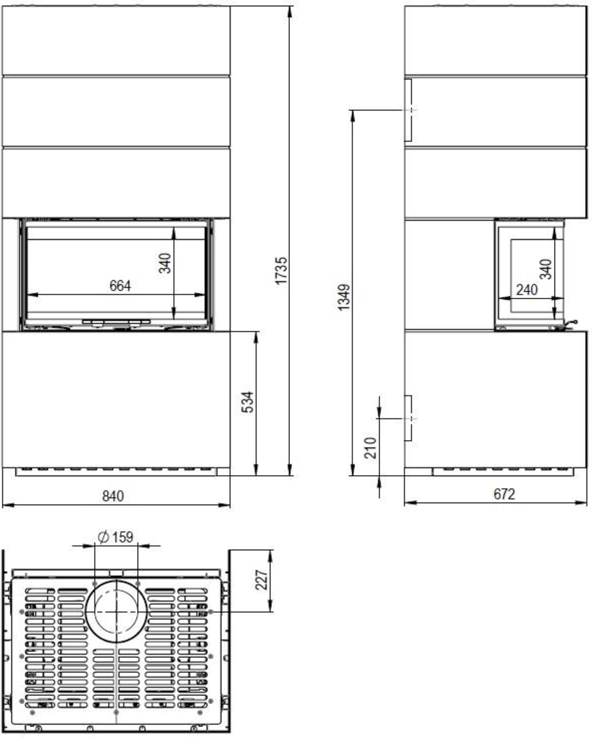 H&M Germany Ready Uh 700/250 STYLE Stahl schwarz lackiert 3-Seitiger Kaminbausatz abnehmbare segmentierte Stahlverkleidung 7kw hochschiebbare Tür Bauart 2 fertig montiert ohne Mauern oder Verputzen