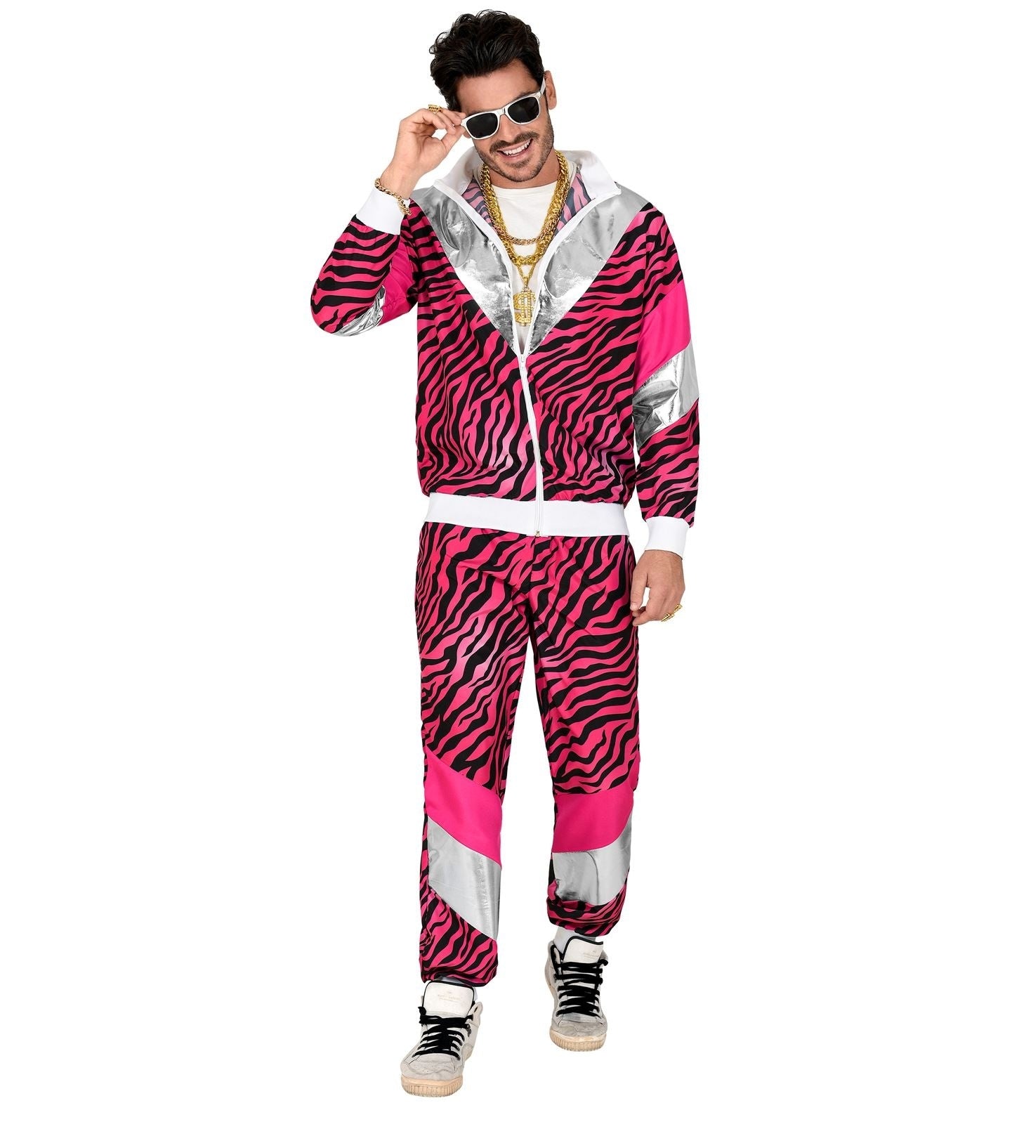 Neon 80S Trainingspak Fout Roze Tijgerprint