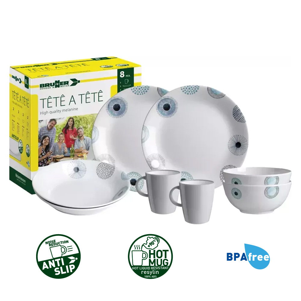 Lot de vaisselle Brunner 8 pièces Deep Sea mélamine Tête-à-Tête