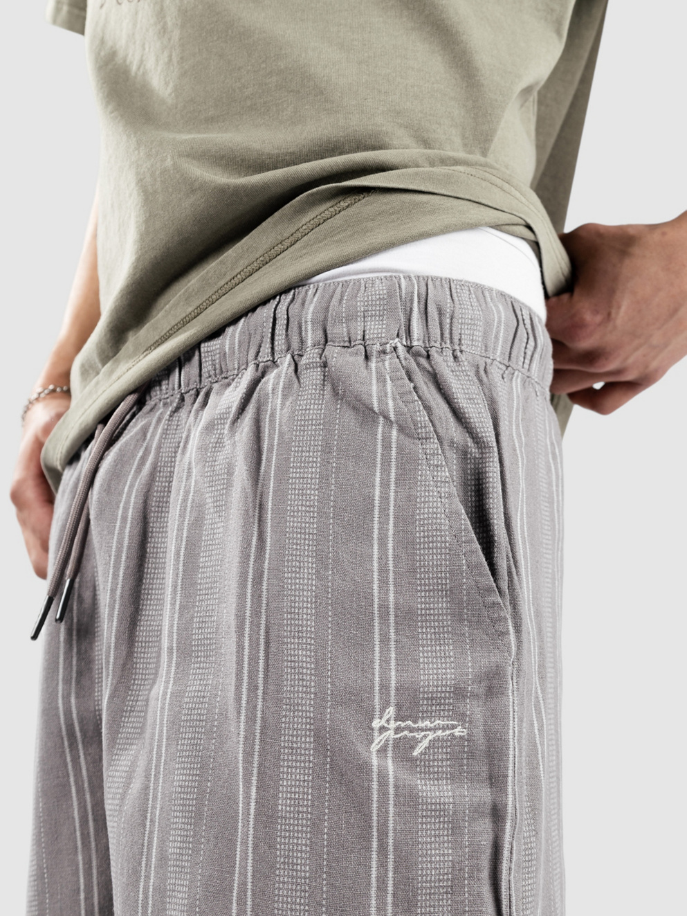 Denim Project Stripe Linen Blend Shorts silver filigree