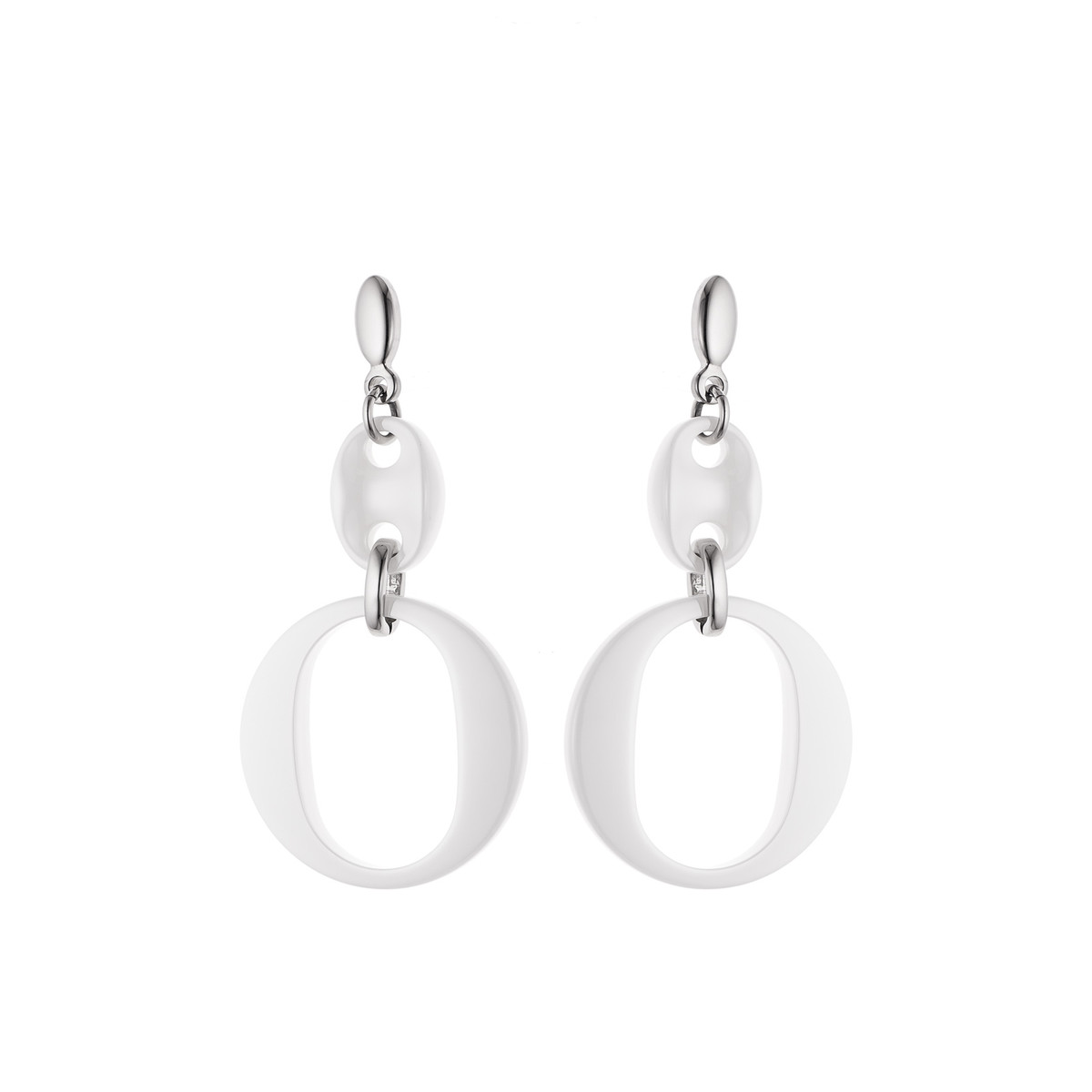 STELLA - Boucles d'Oreilles Pendantes - Motif Grain de café - Céramique blanche