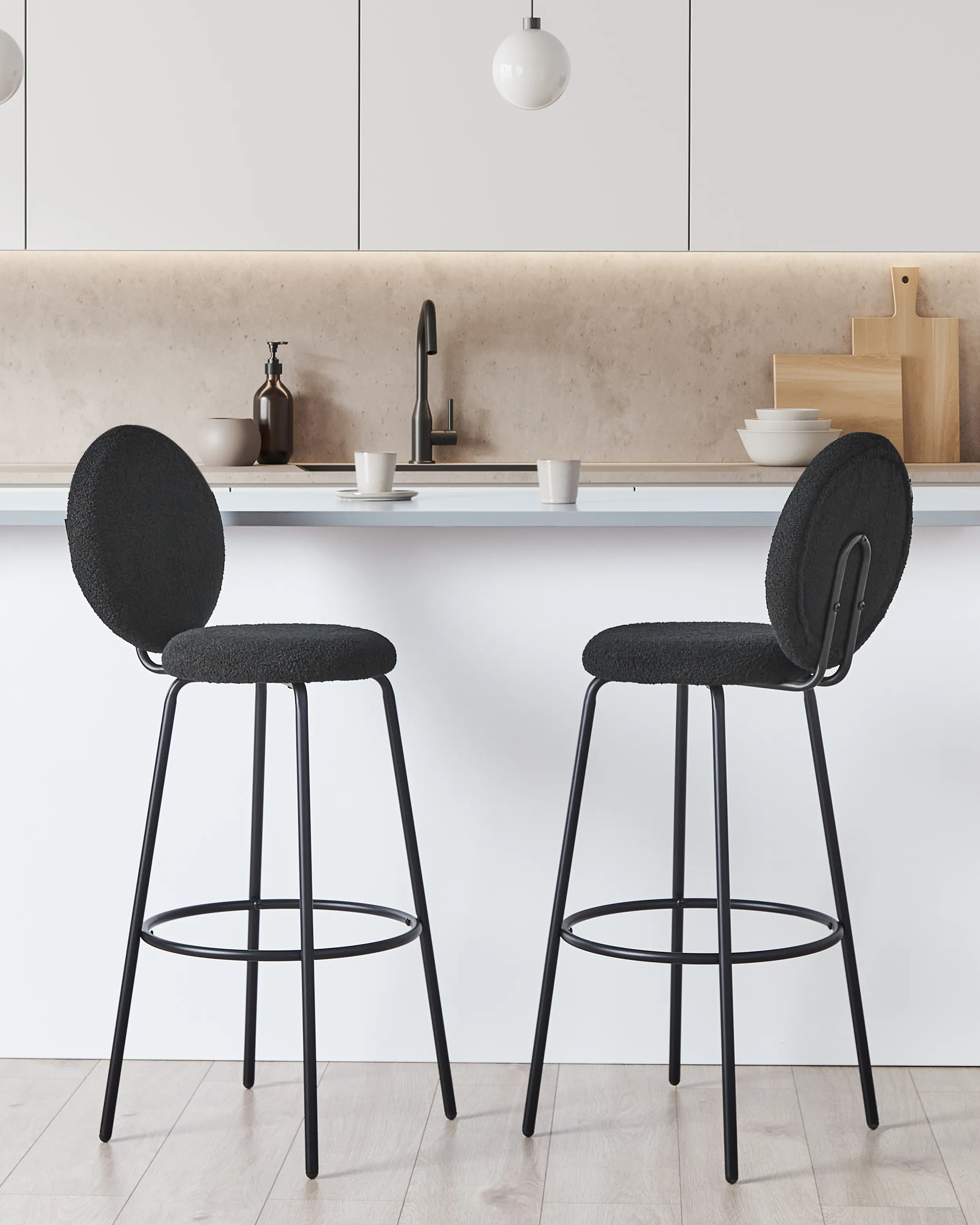 Set van 2 barstoelen EMERY Bouclé Zwart