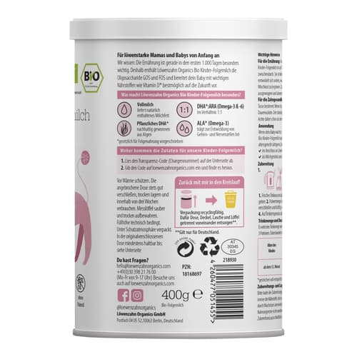 Löwenzahn Organics Bio Kinder-Folgemilch aus Vollmilch ab dem 12. Monat