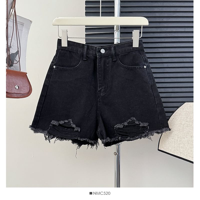 Lemongrass - Versleten denim wijde shorts