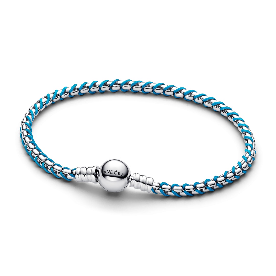 Pandora Moments Blaue Kordel Schlangen-Gliederarmband 925 Silber