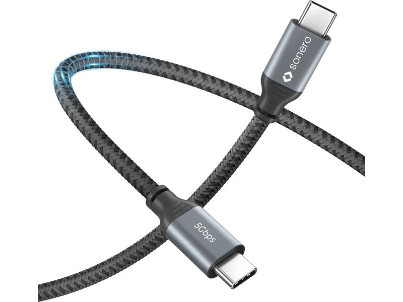 sonero USB-Kabel USB C - USB C 1 m USB-C auf USB-C Kabel - 3.2 Gen 1, 5 GBps, 60W PD, DP Alt Mode – grau/schwarz - 0.50m