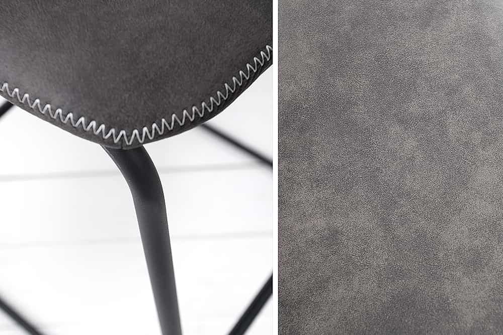 Design Barhocker DJANGO vintage grau Microfaser mit Lehne Eisengestell schwarz