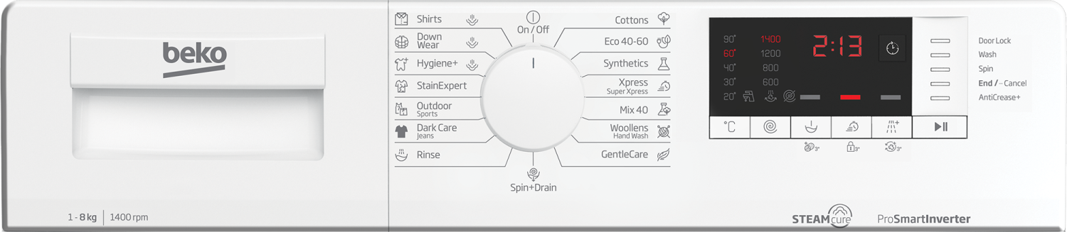 Lave-linge hublot Beko Lave-Linge Hublot Wue8726Xst - 8 Kg - Induction - L60Cm - 1400 Trs/Min - Classe A - Blanc