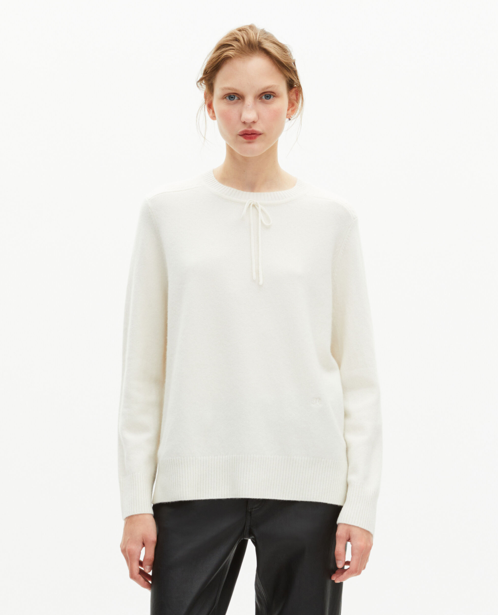 Pull col rond en cachemire écru