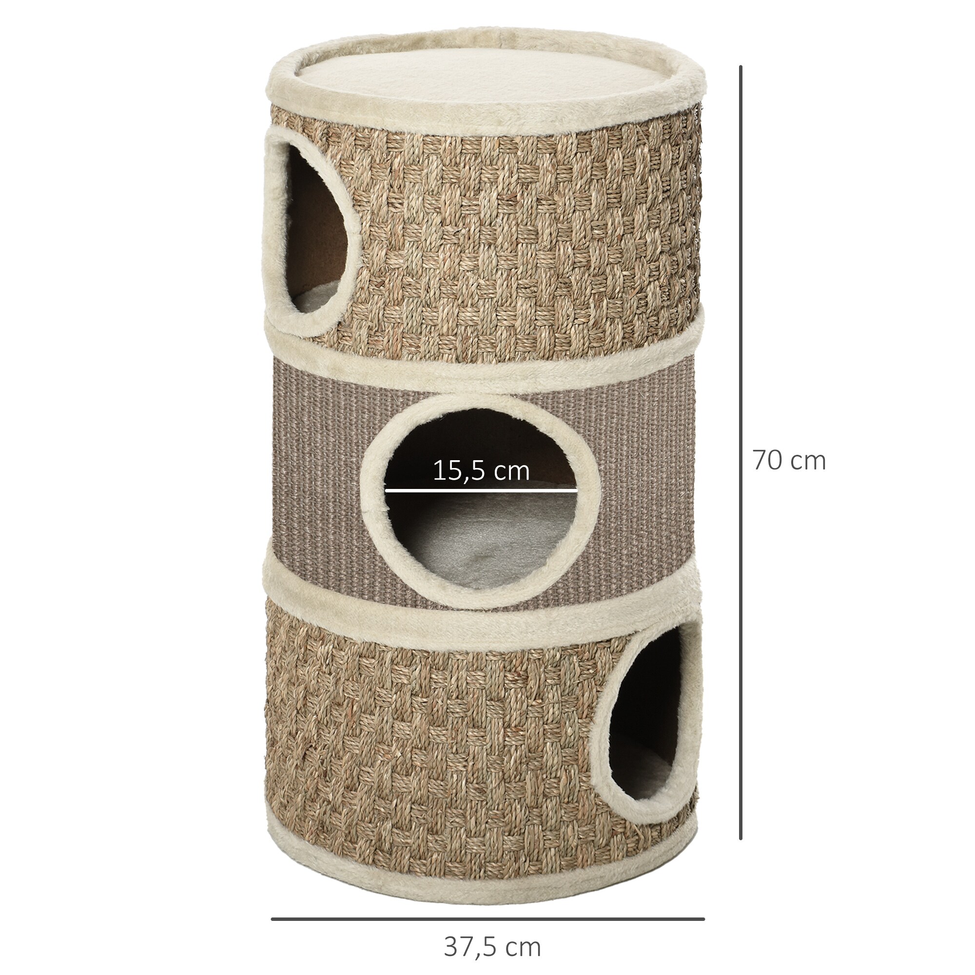 PawHut Katzenkratzturm 3 Stockwerke, Kratzbaum Khaki, Braun 37,5 x 37,5 x 70 cm (LxBxH)