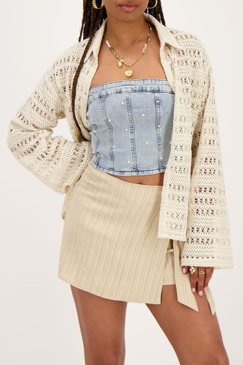 Denim corset top met parels