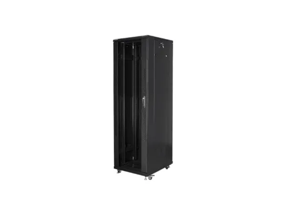 Lanberg FF01 series V2 - Rack kabinet - flad pakke, LCD, med netdør, 600x1000 - med 6 køleblæsere - fritstående - RAL 9004, sort - 42U - 19
