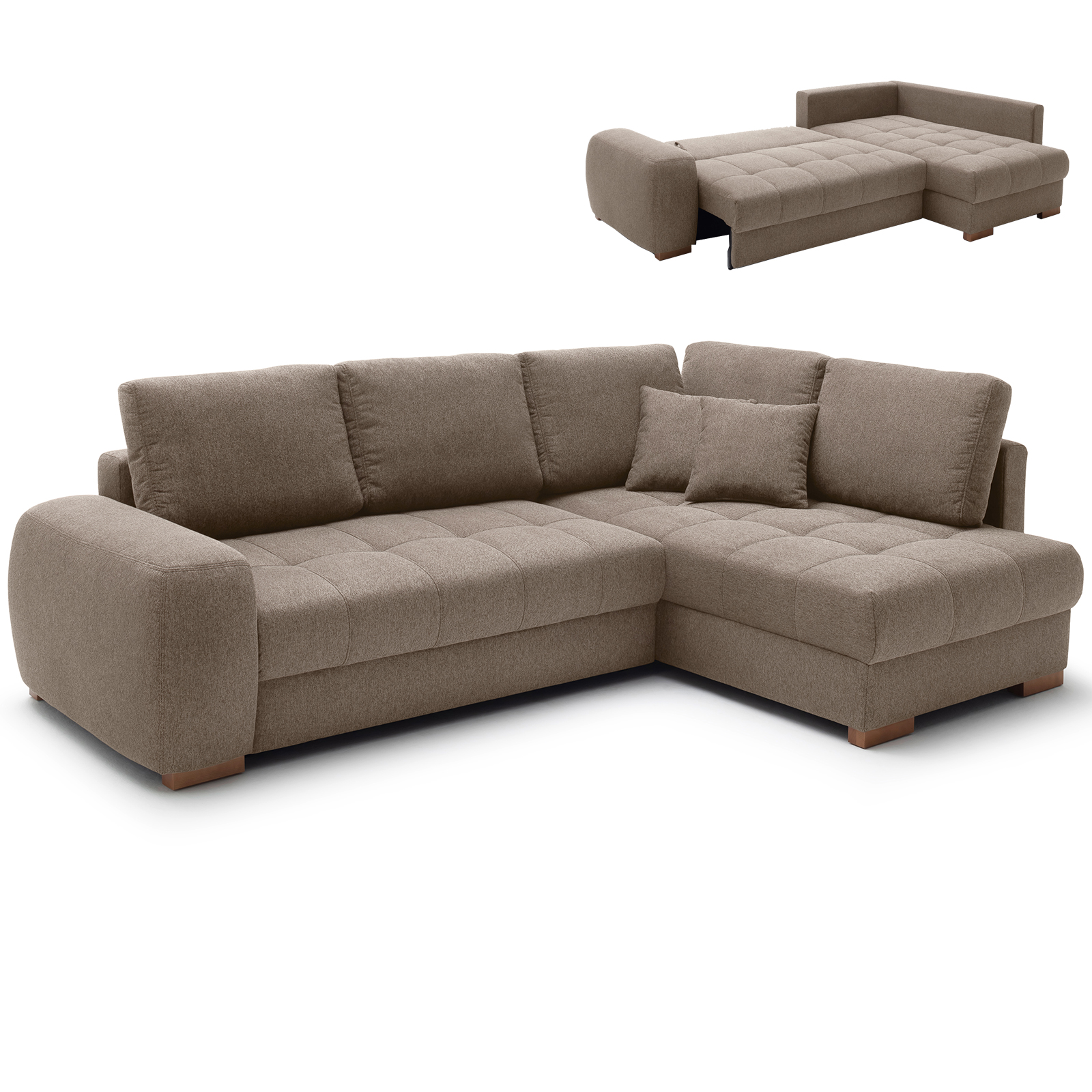 Ecksofa - taupe - Boxspringfederung - Liegefunktion - Holzfüße