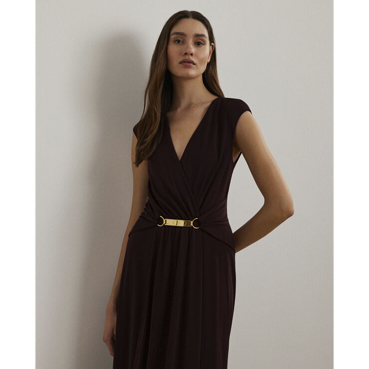 Lauren Ralph Lauren MATTE JERSEY-GOWN W/ TRIM Pinot noir