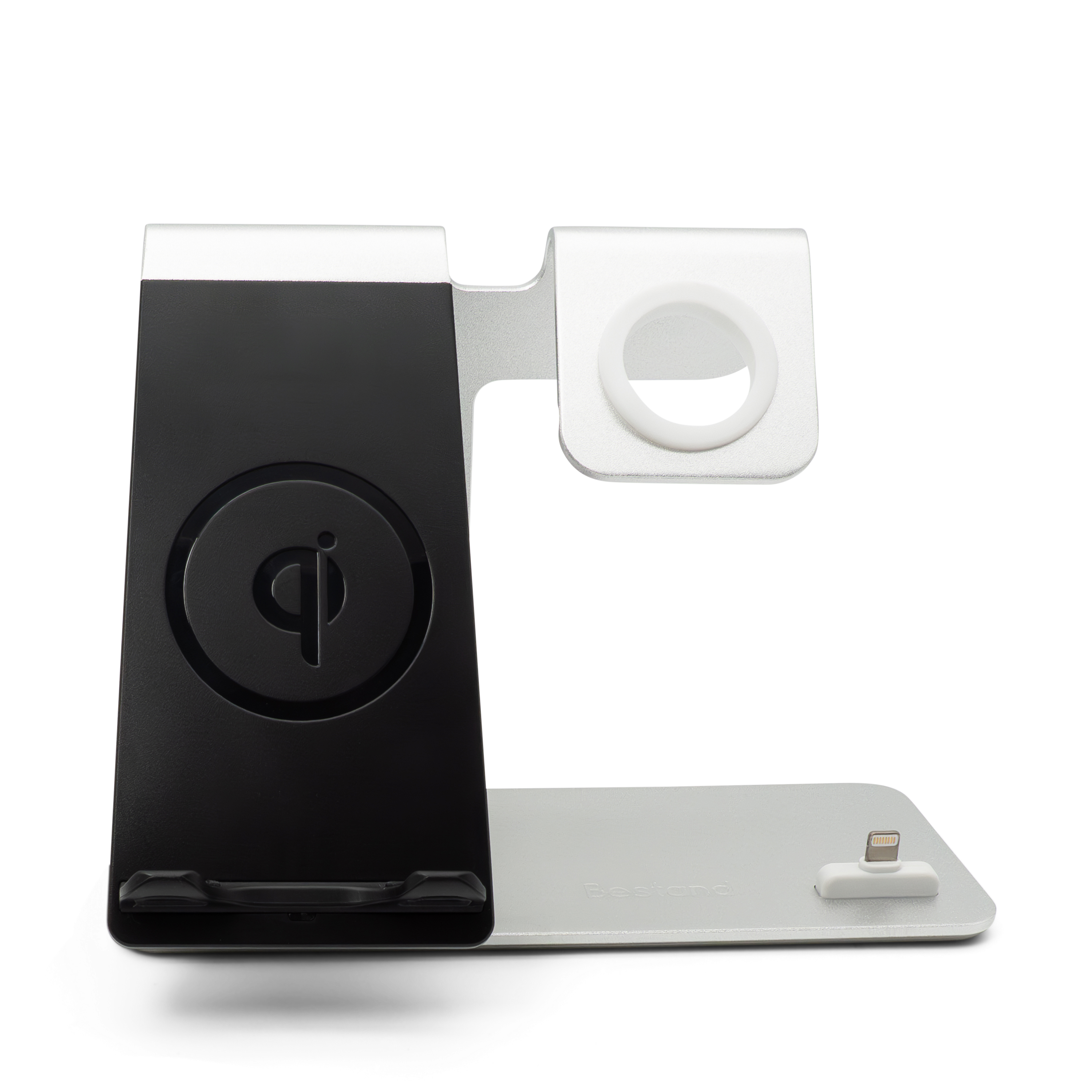 3in1 Magsafe Qi Wireless Fast Charger Ladegerät (10W / 7.5W) für iPhone / Apple Watch / Airpods mit Multifunktions Halterung - Silber