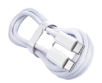 Flettet USB-C-kabel - 2 m - Hvit - iPhone 15-kompatibel - Nylon - PD60W