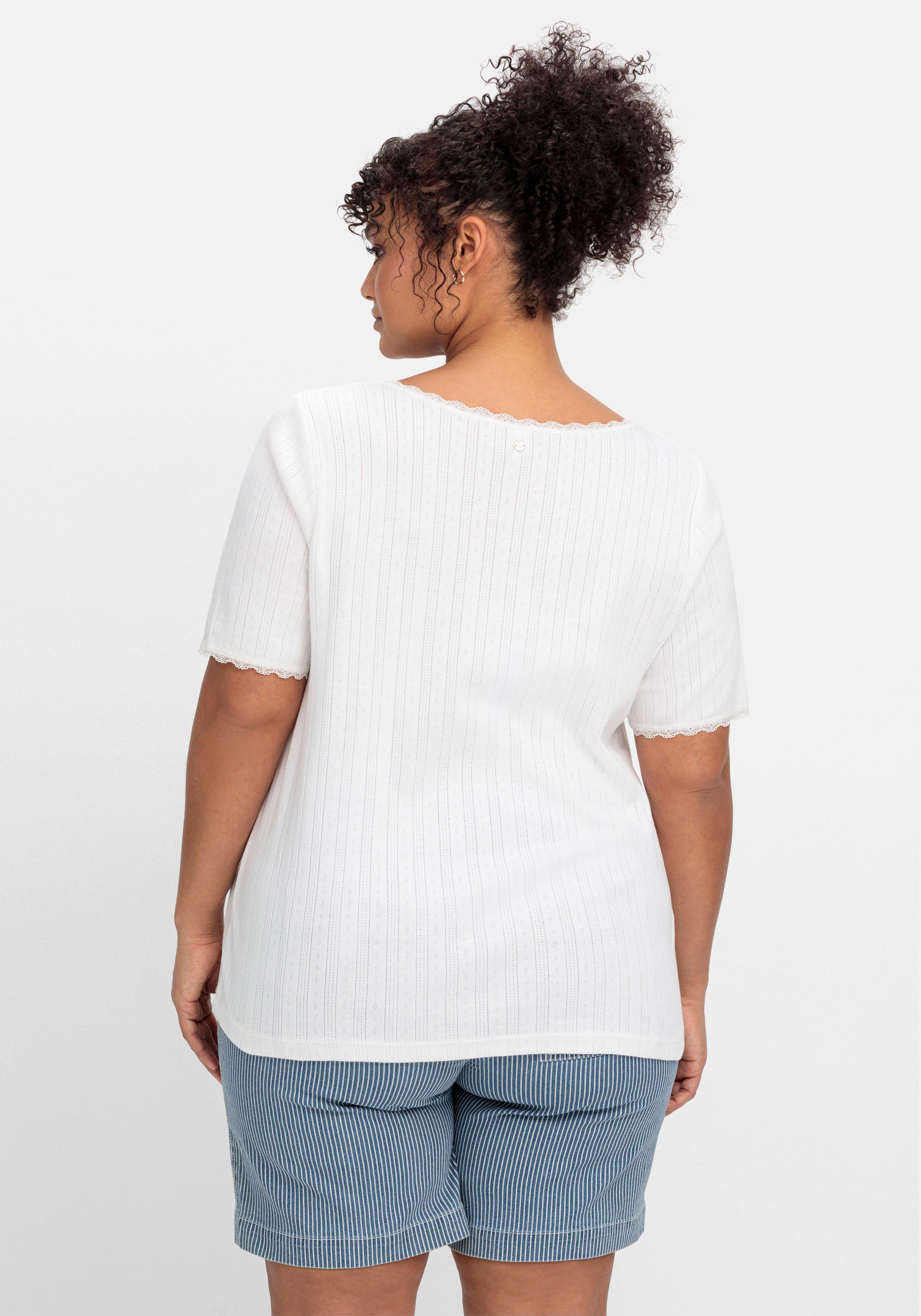 Rippshirt im Ajourmuster, mit Spitzendetails