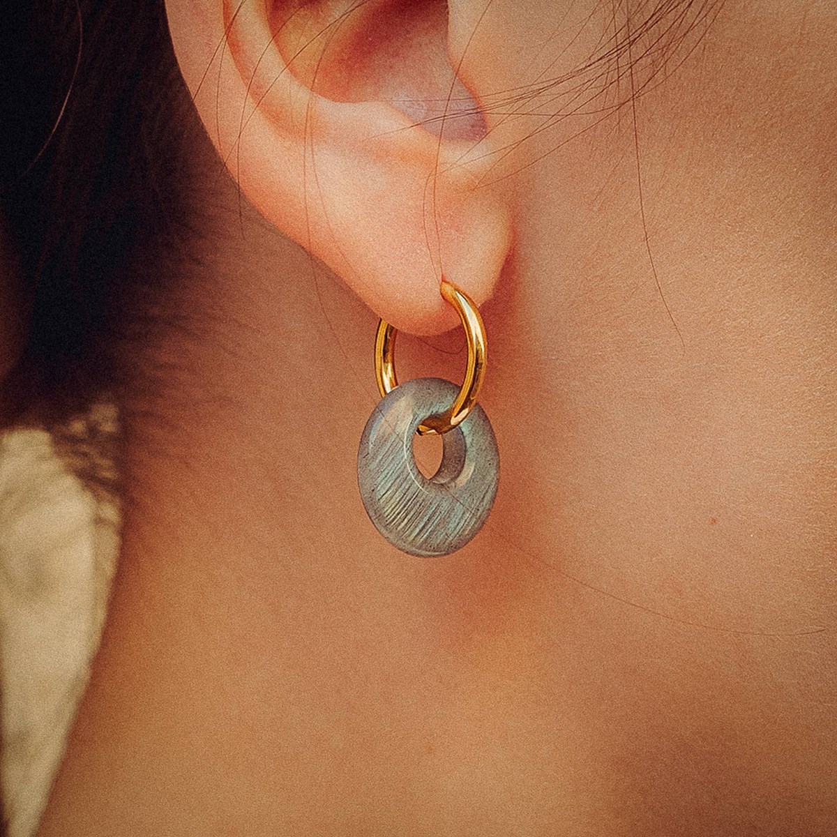 Collier, bracelet et boucles d'oreilles Blima en pierres Labradorite