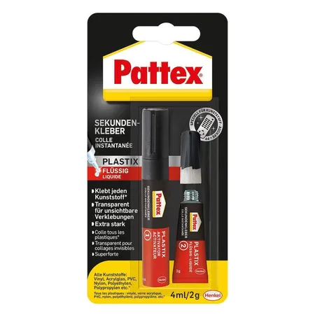 Pattex Sekundenkleber Plastix Flüssig, 2 Komponentenkleber 4 ml / 2 g