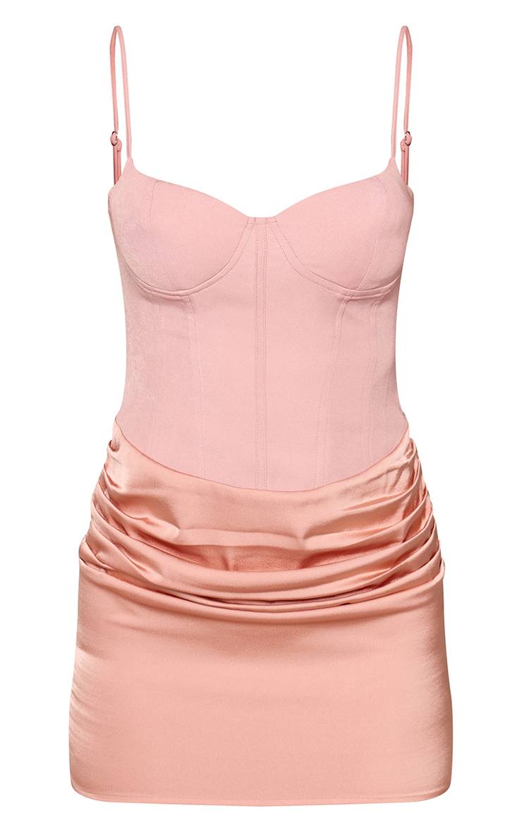 Rose Mini Robe Jupe Satinée À Détail Bonnets Tissés