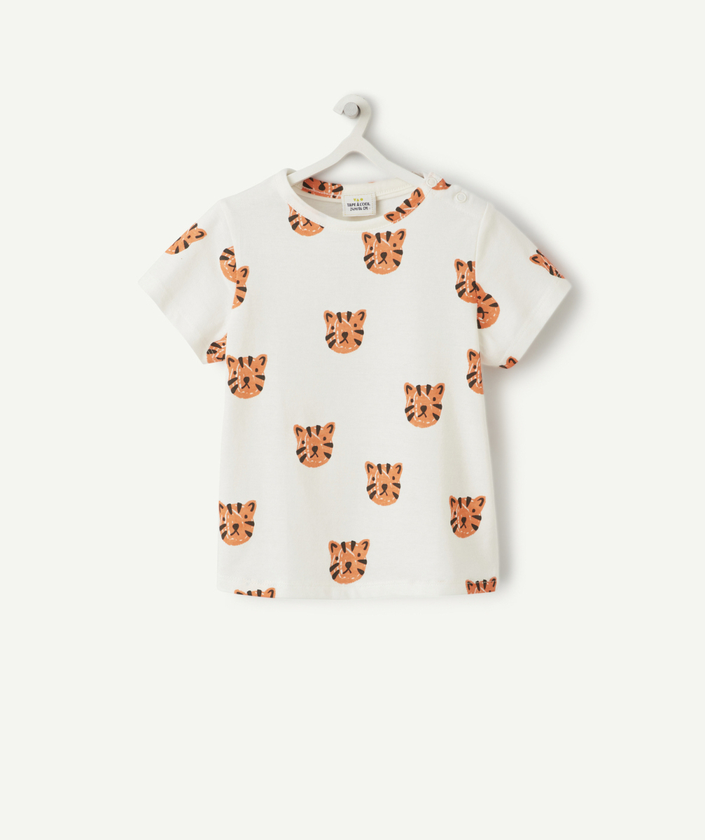 t-shirt bébé garçon en coton bio blanc imprimé tigres oranges