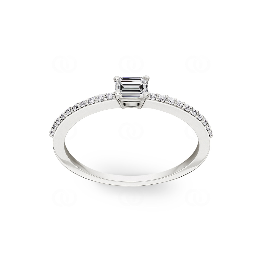 0.31 Karat Emerald Solitärring 750/18 K Weissgold mit Seitensteinen