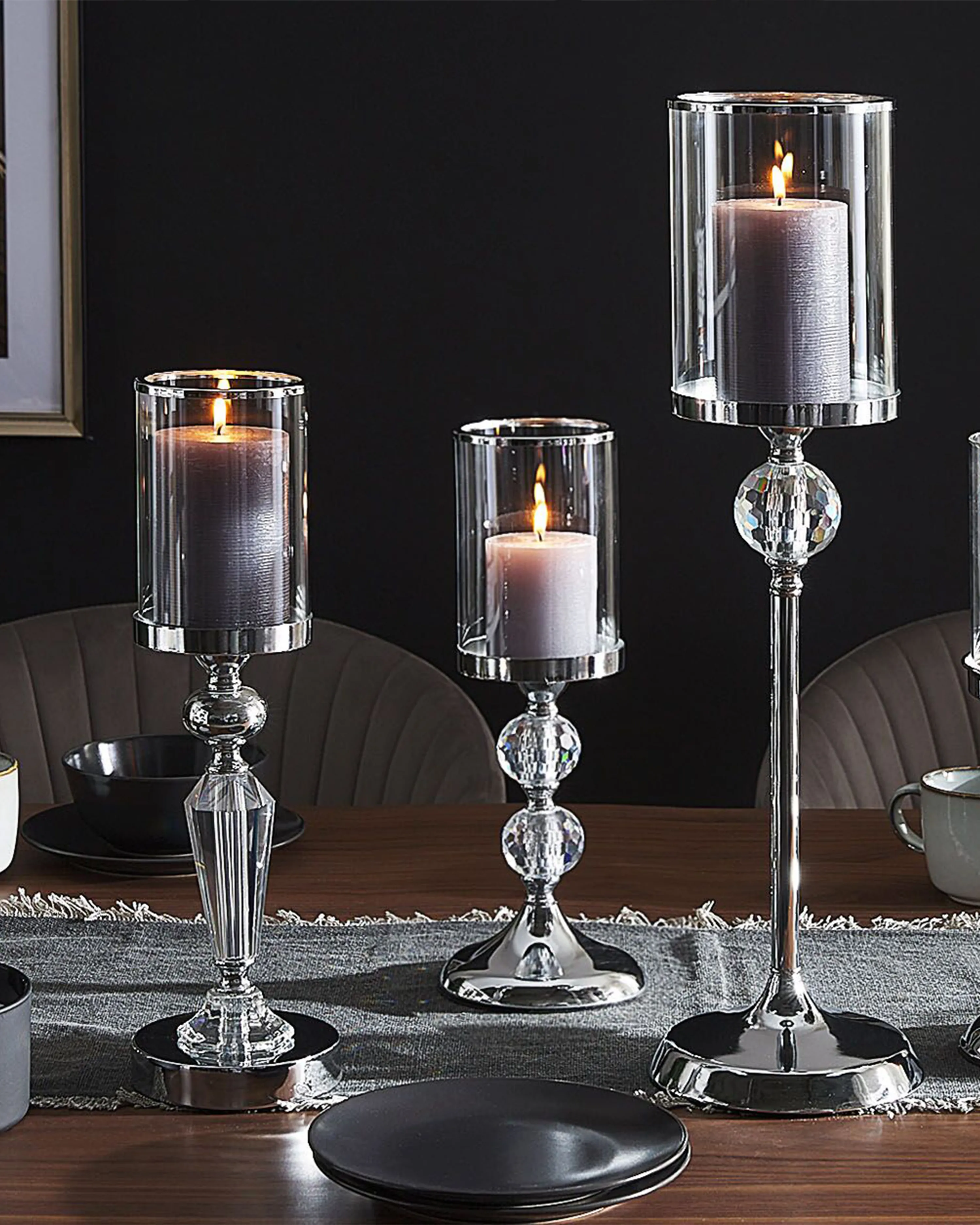 Kaarshouder BONAO Glas 42 cm Zilver