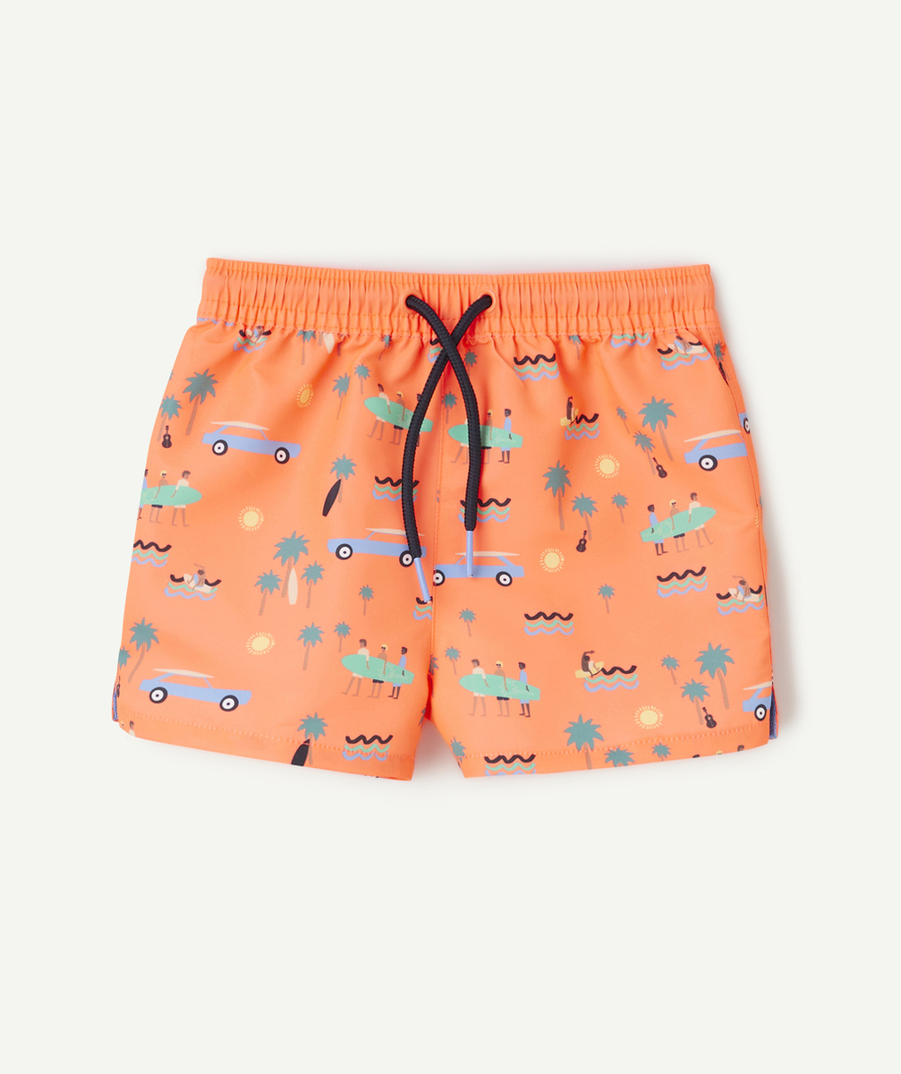SHORT DE BAIN BÉBÉ GARÇON EN FIBRES RECYCLÉES ORANGE IMPRIMÉ SURF