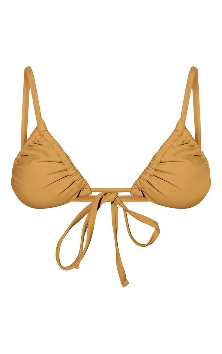 Vert Olive Haut De Bikini Triangle Froncé