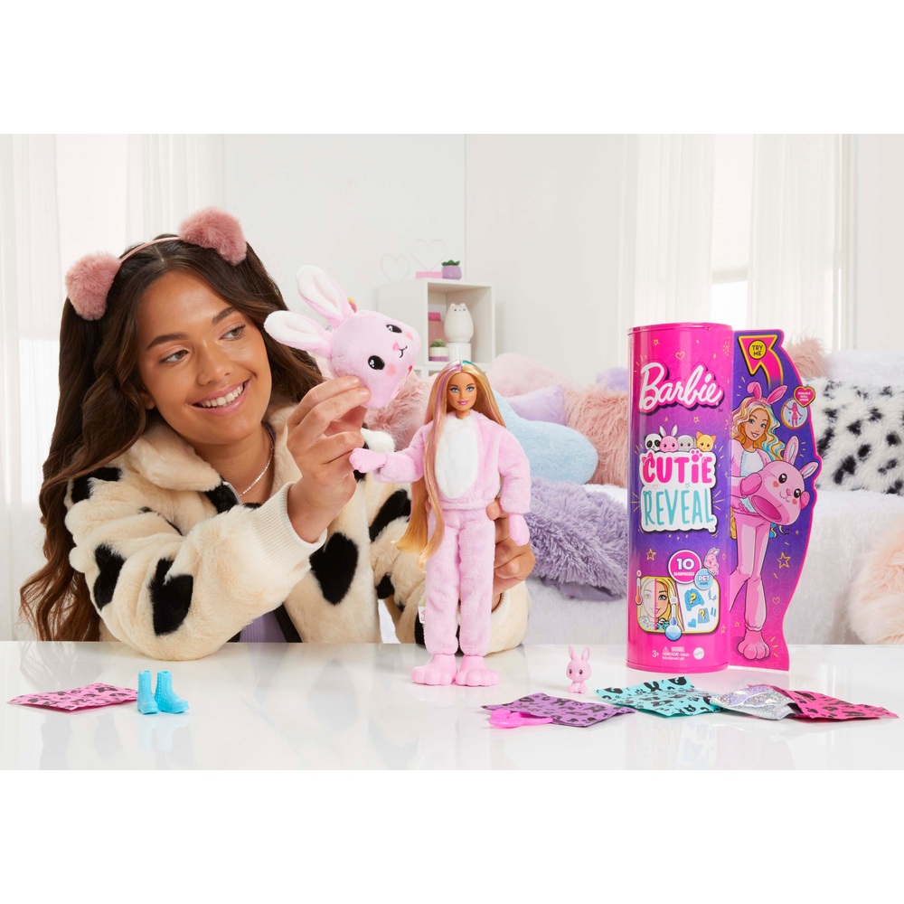 Barbie Cutie Reveal Puppe mit Hasen-Plüschkostüm und 10 Überraschungen