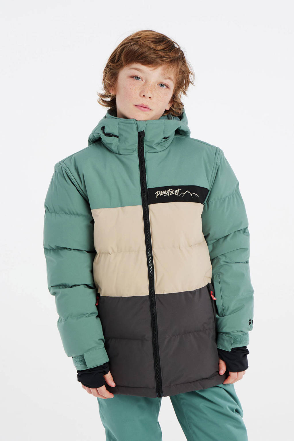 Protest ski-jack PRTCROW JR donkergroen/ecru/mintgroen
