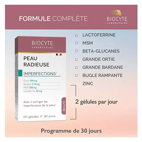 Biocyte Radiant Pele Imperfeições, Suavidade Urtiga, Bardana 60 cápsulas
