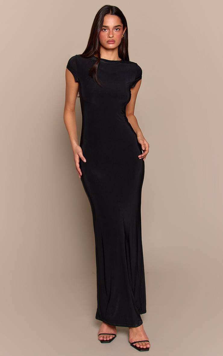 Noir Robe Maxi Drapée Dos Nu En Jersey Double Épaisseur
