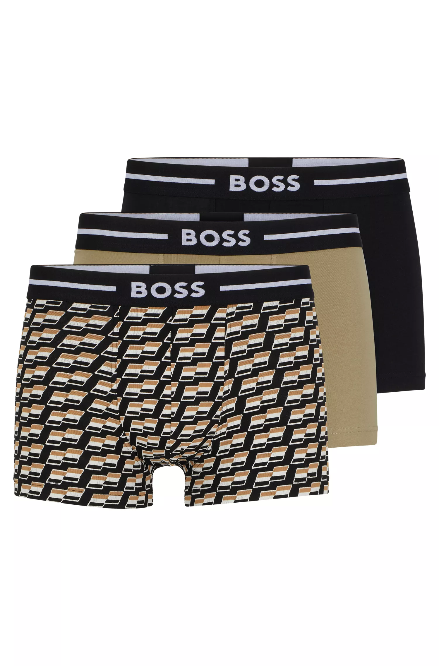 BOSS Black - Pacote com três cuecas boxer de algodão elástico com cós com o logotipo da marca.