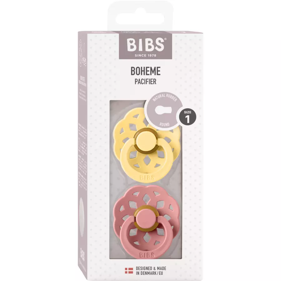 BIBS® Schnuller Boheme 0-6 Monate Pale Butter & Dusty Pink, 2 Stk.