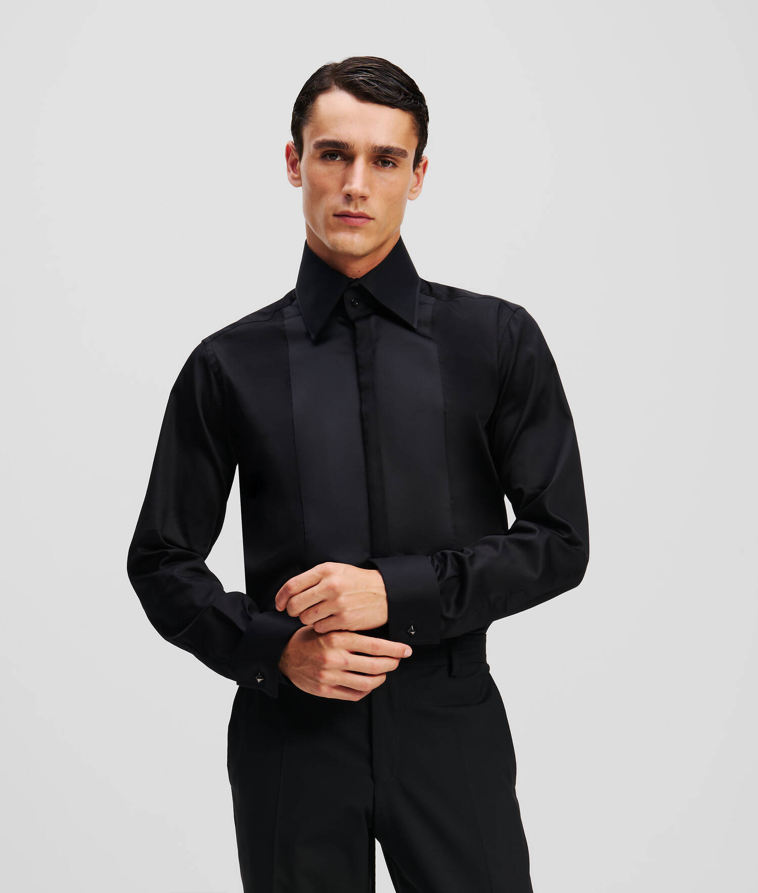 CHEMISE À PANNEAUX SATINÉS - Noir/Noir